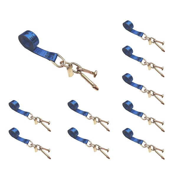 Tie 4 Safe 2" x 10' Tie Down Strap w/ TJ Cluster Hook for Wrecker Tow Truck Auto Hauling Blue, 10PK TWS65-5210-TJ-BU-10 - main